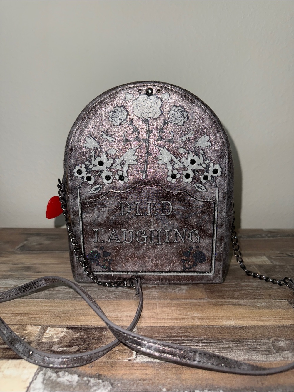Betsey Johnson Black Crossbody with Colorful Floral Lining